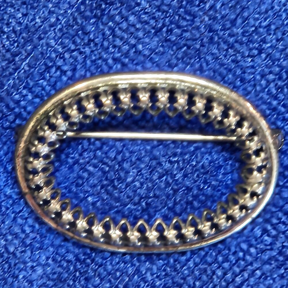 Vintage Theda Signed Sterling Silver Oval Filigree Lace Brooch Pin - 1940s